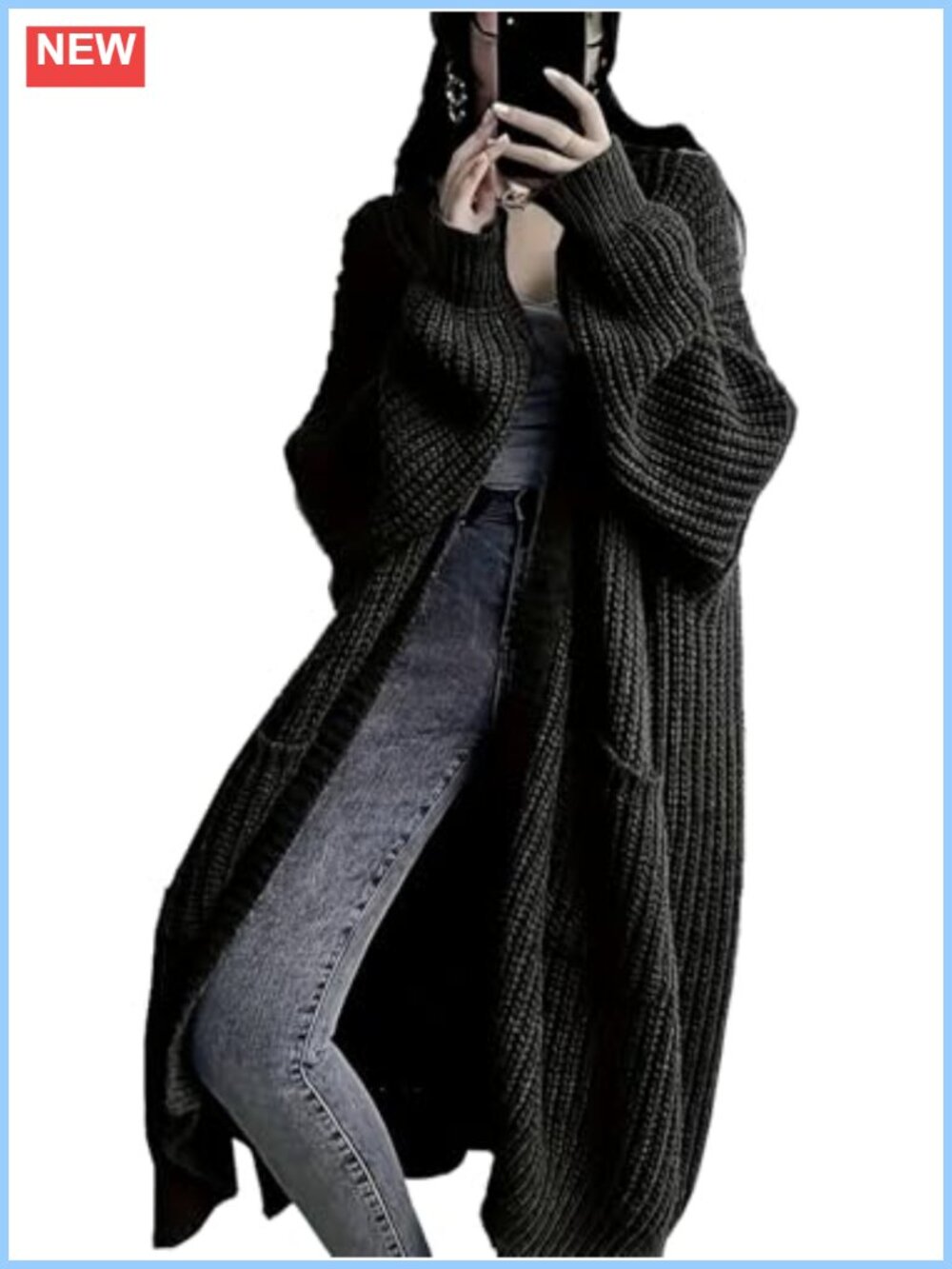 Womens Long Cardigan Open Front Oversized Knit Duster with Pockets